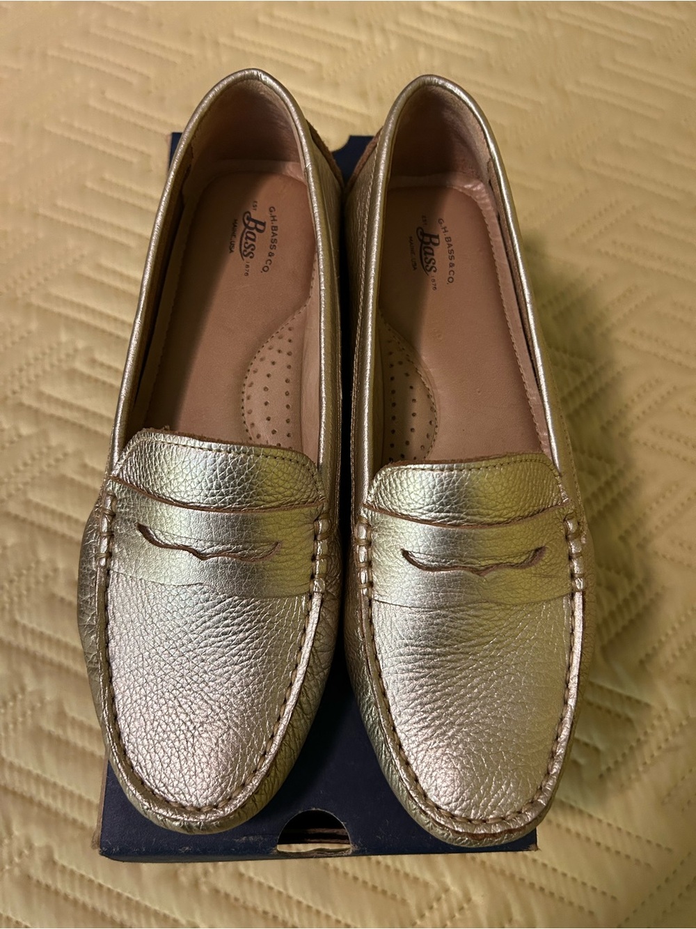 Bass Metallic Gold Leather Penny Loafers